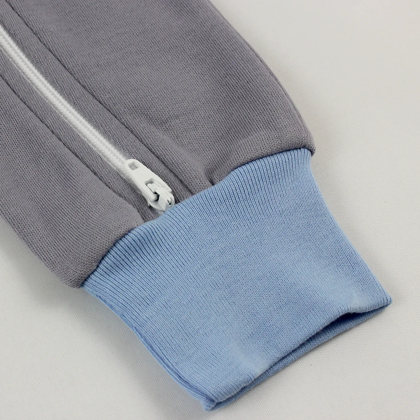 Endanzoo Organic Long Sleeve Double Zippered Romper - Grey w/ Blue