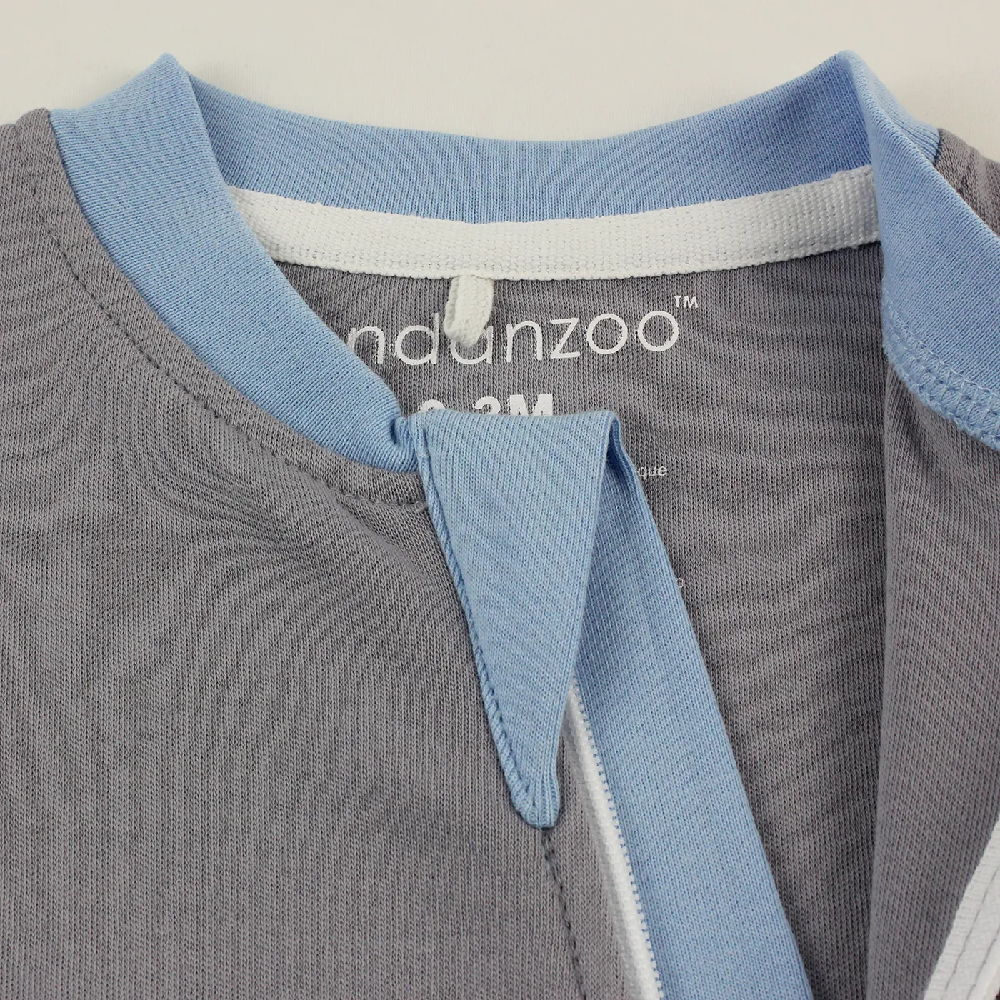 Endanzoo Organic Long Sleeve Double Zippered Romper - Grey w/ Blue