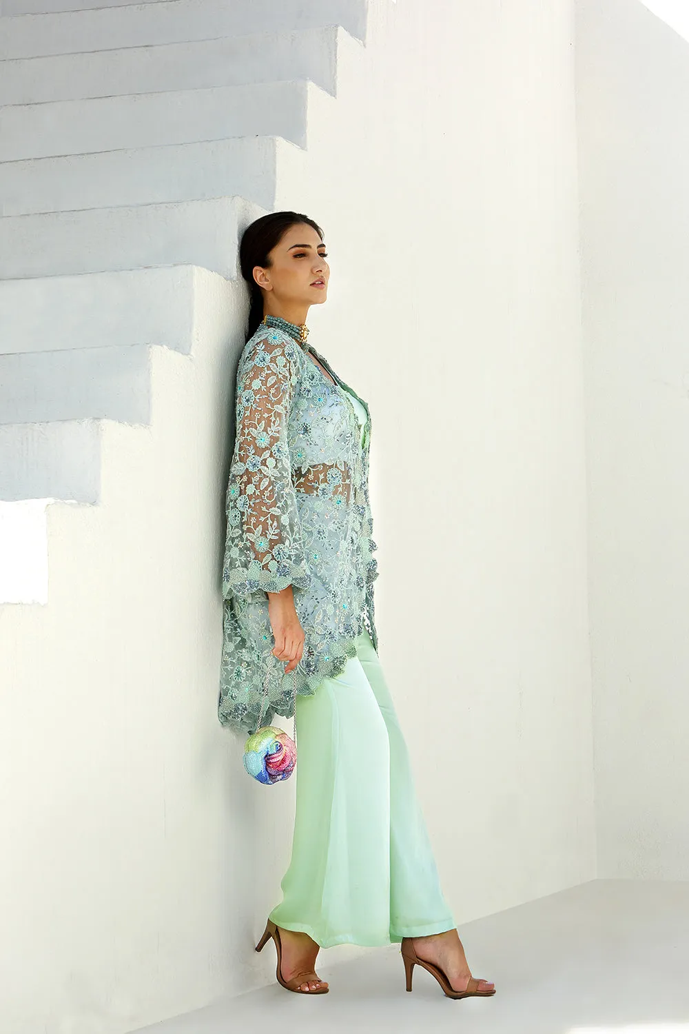 Ether  Long Cape Jacket With Pant Set