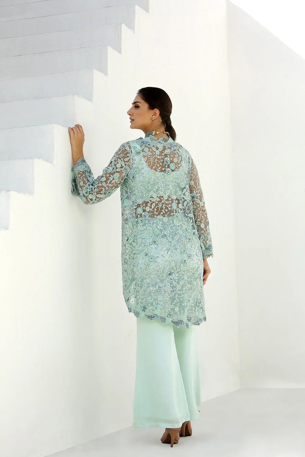 Ether  Long Cape Jacket With Pant Set