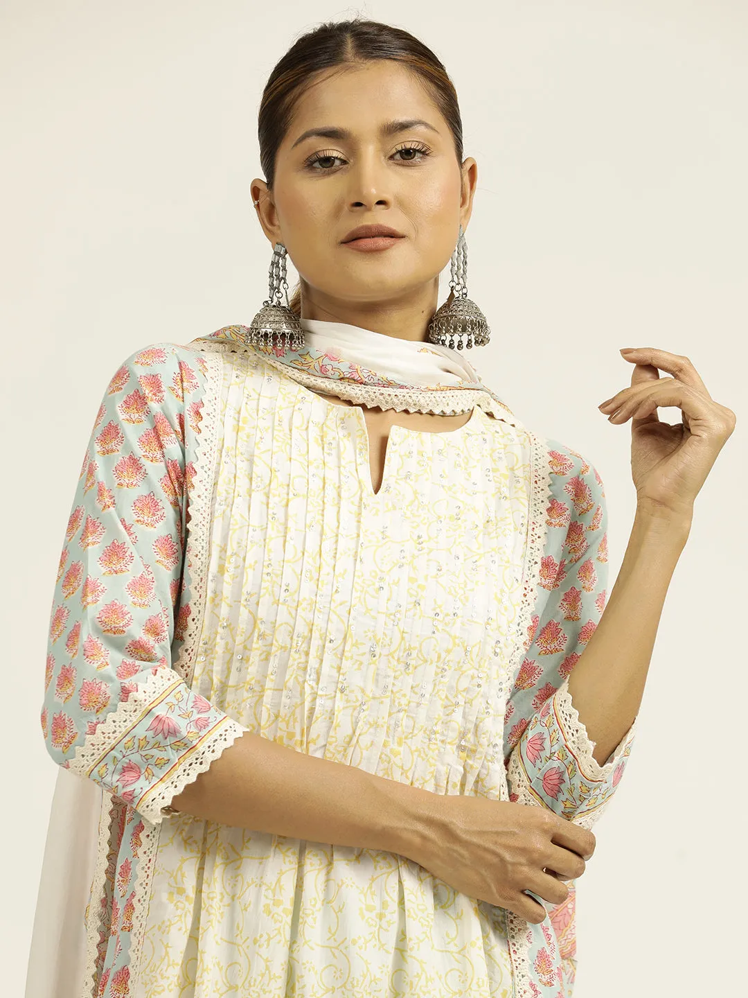 Ethnic Printed Cotton Pastel Suit Set