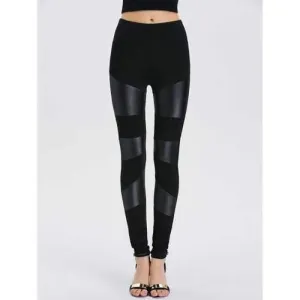 Faux Leather Bodycon Leggings - Black One Size