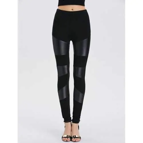 Faux Leather Bodycon Leggings - Black One Size