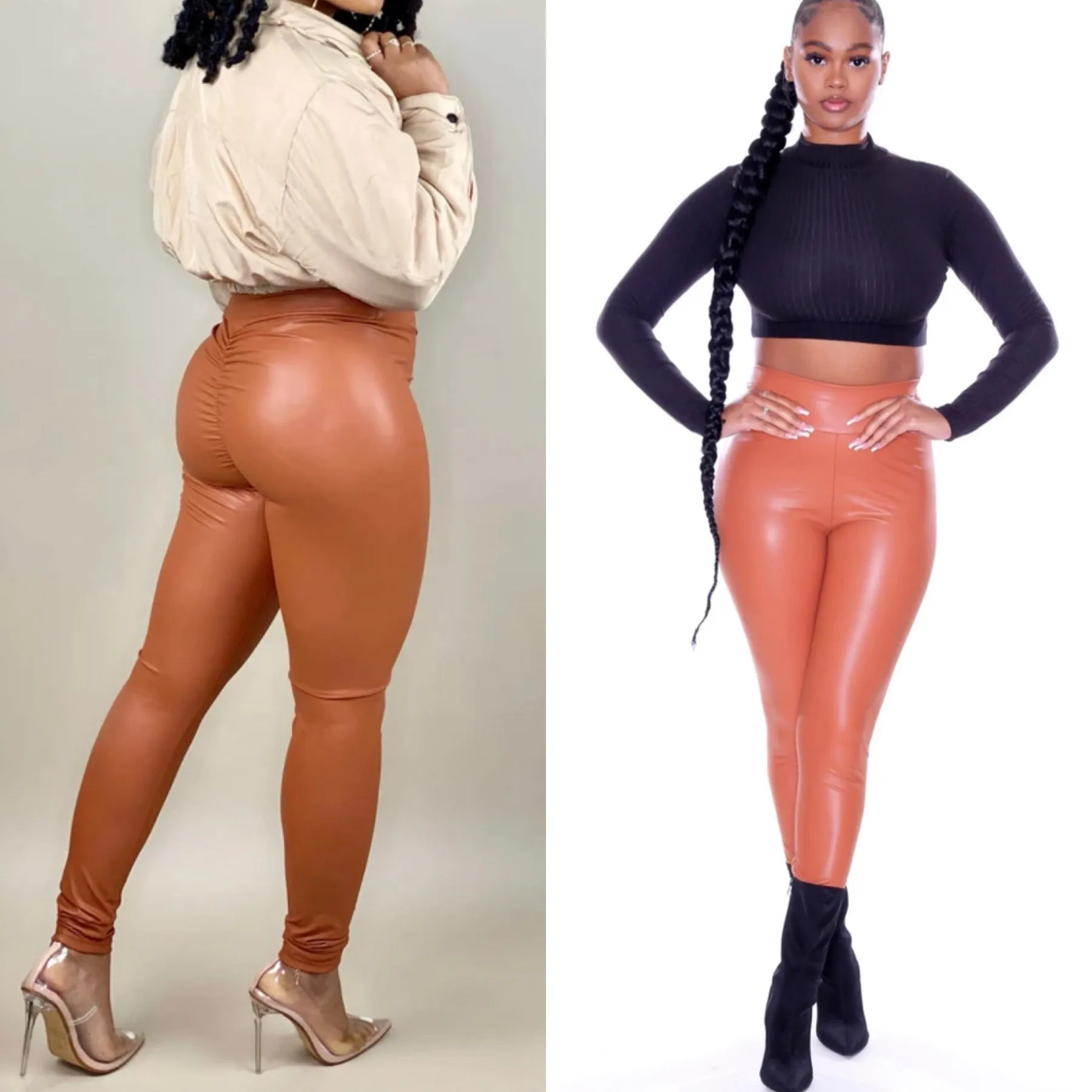 FAUX LEATHER RUCHED BUTT LIFTING LEGGINGS
