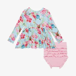 Fawn Long Sleeve Henley Peplum Top & Bloomer Set