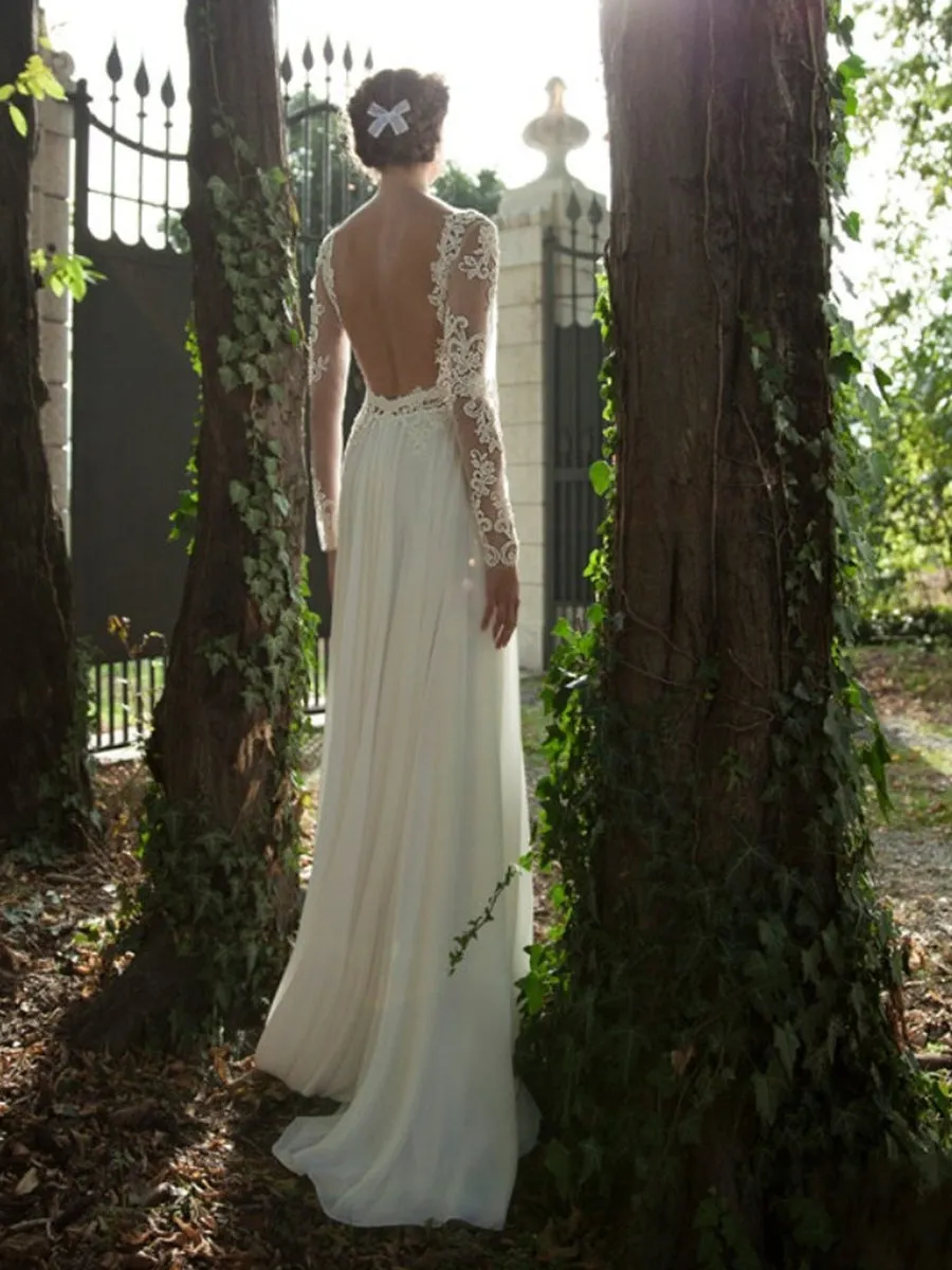 [Final Sale] US4 Backless Chiffon Wedding Dress Sexy Lace