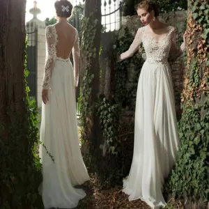 [Final Sale] US4 Backless Chiffon Wedding Dress Sexy Lace