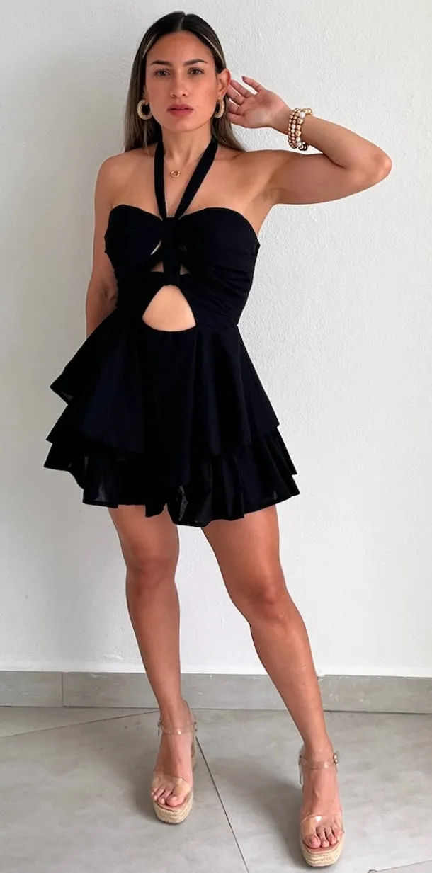 Flawless Days Black Halter Romper