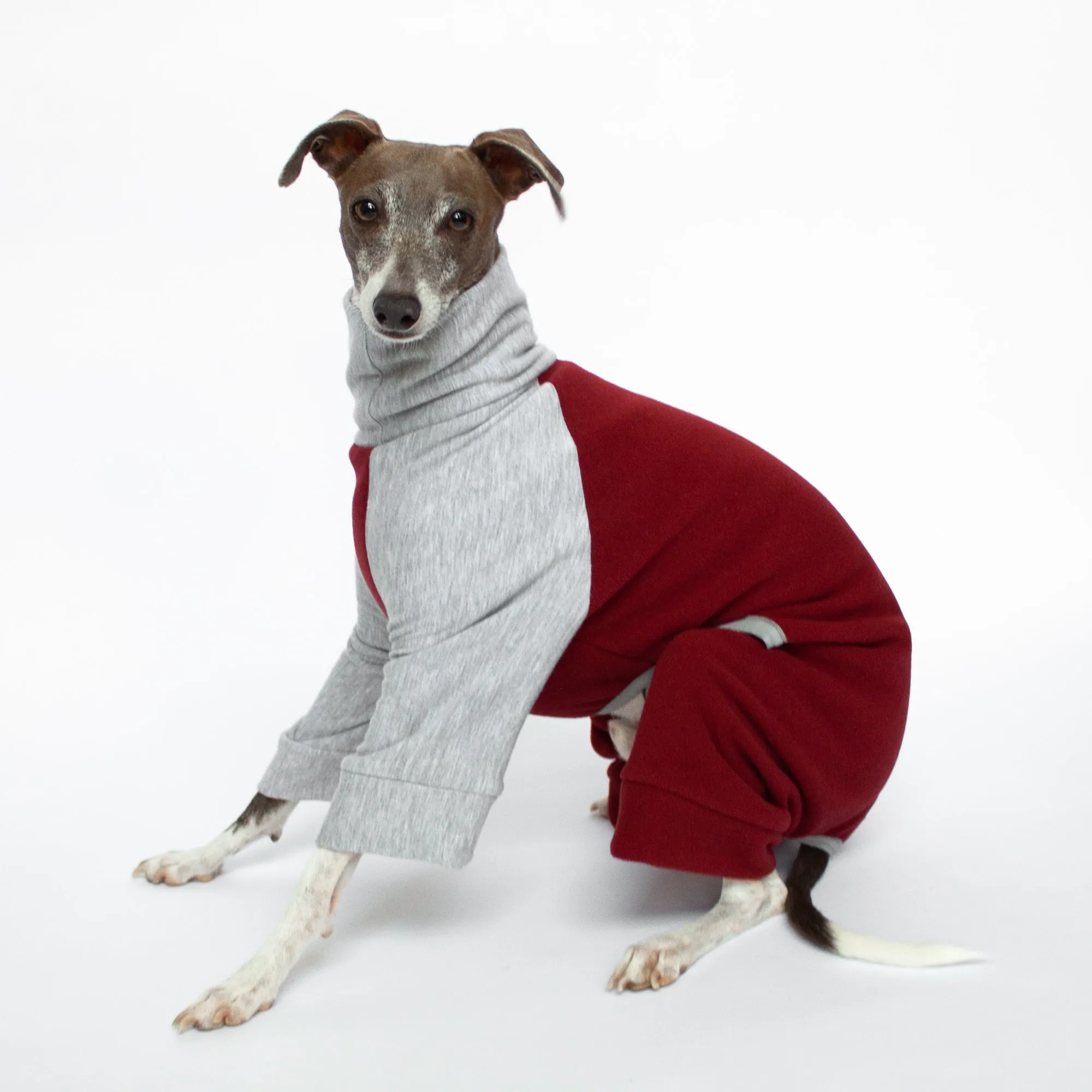 Fleece Dog Onesie - Red & Grey