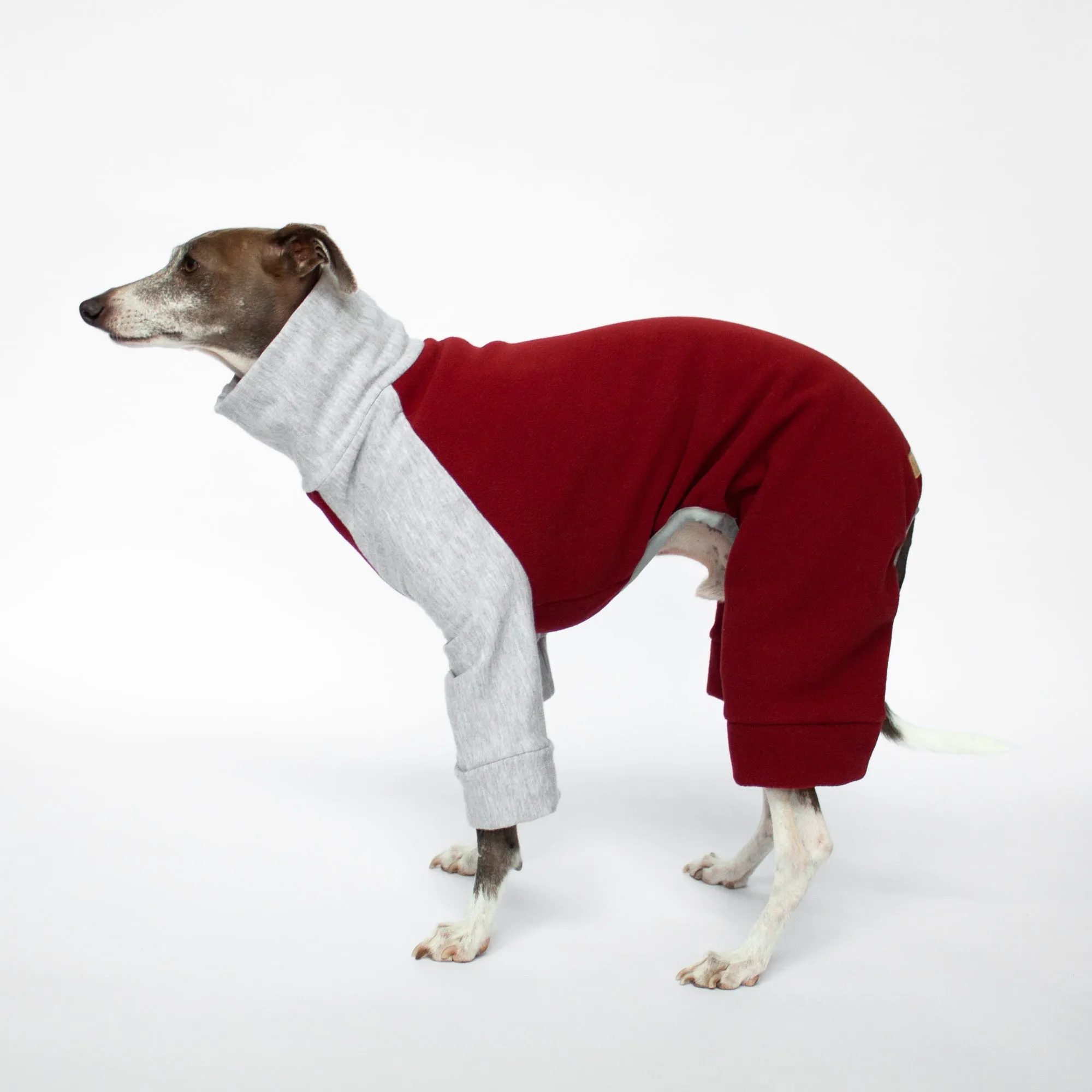 Fleece Dog Onesie - Red & Grey