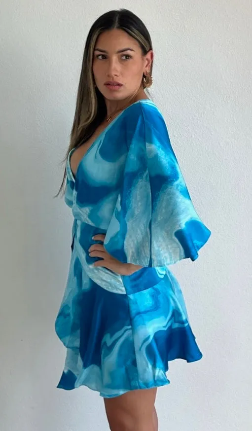 Flirty Ways Turquoise Print Satin Romper