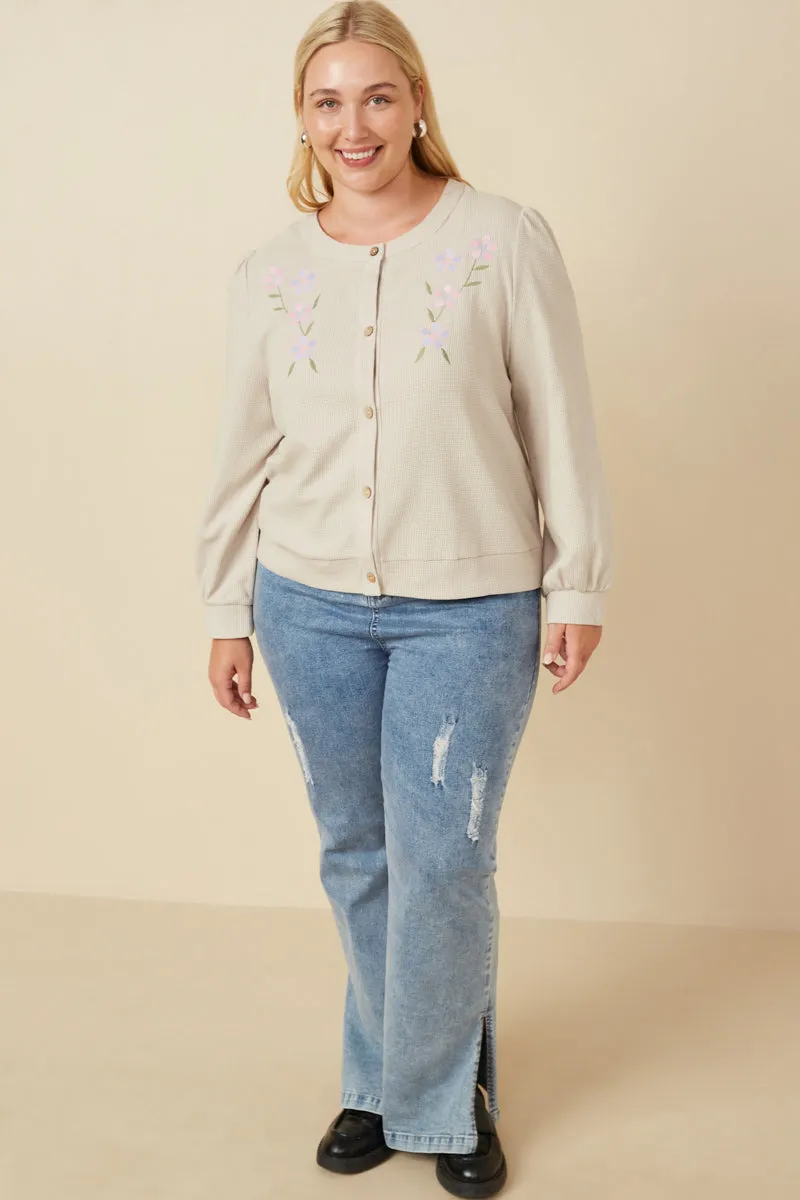 Floral Embroidered Textured Knit Cardigan
