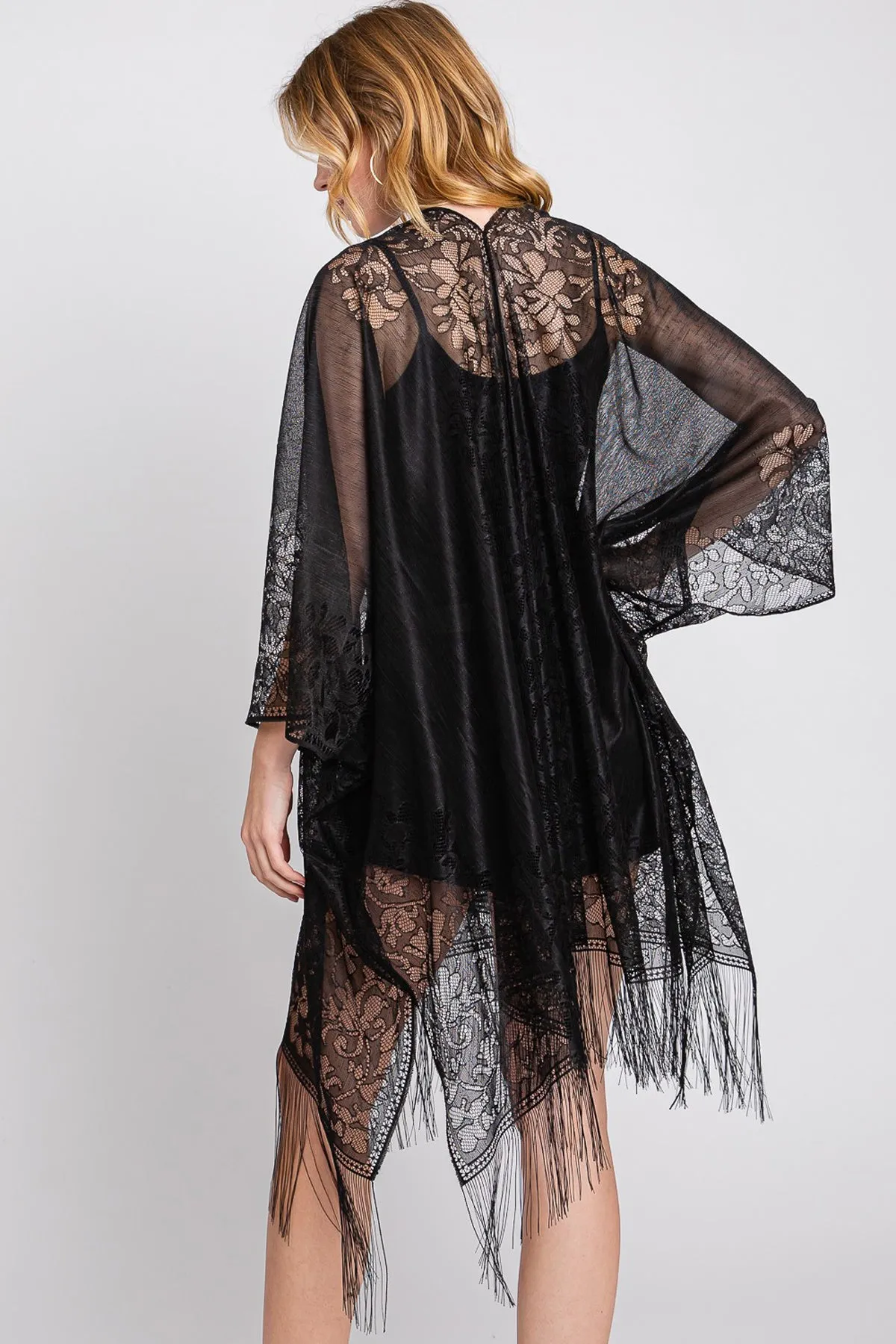 FLORAL LACE KIMONO WITH TASSEL