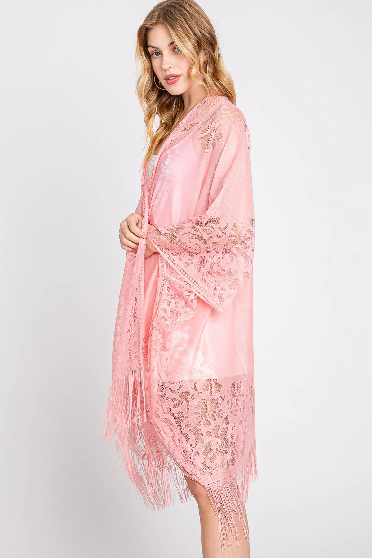 FLORAL LACE KIMONO WITH TASSEL