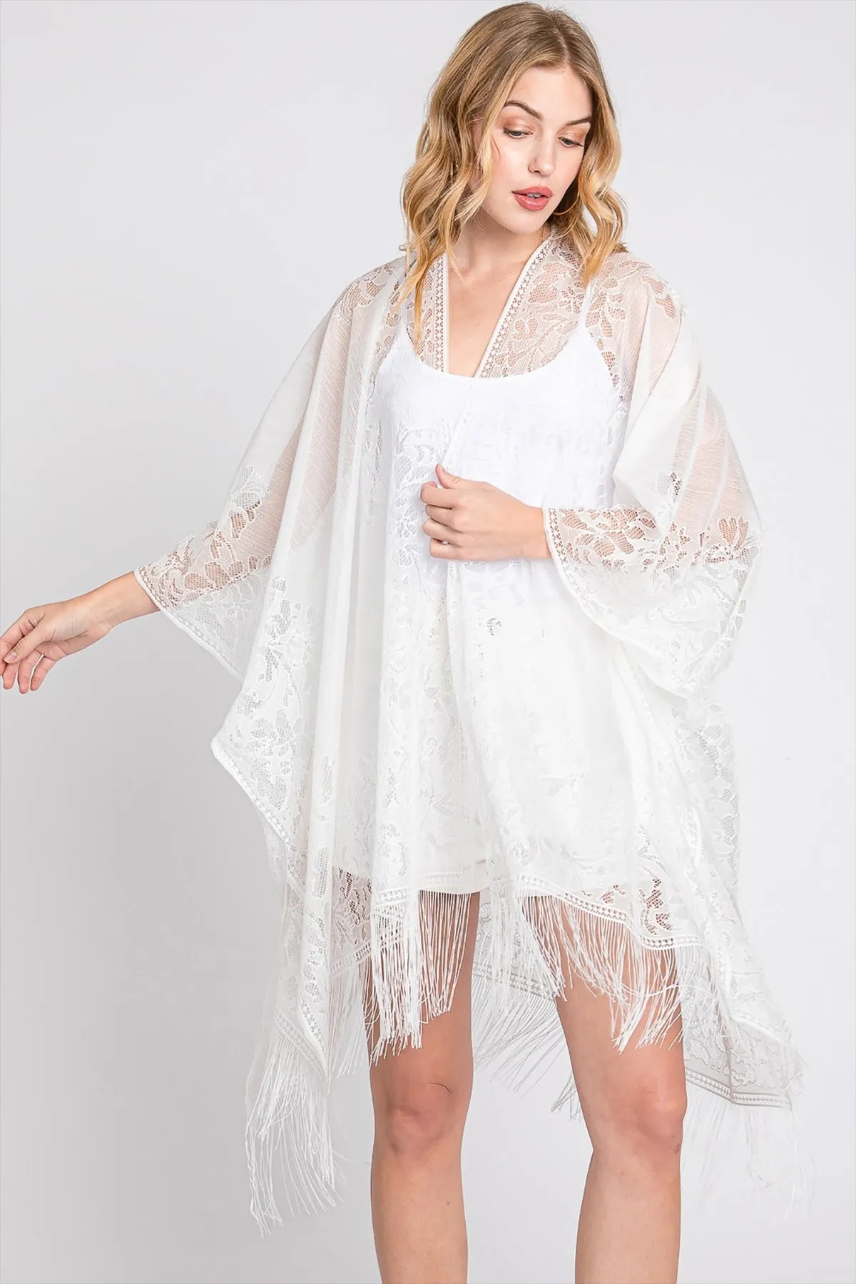 FLORAL LACE KIMONO WITH TASSEL