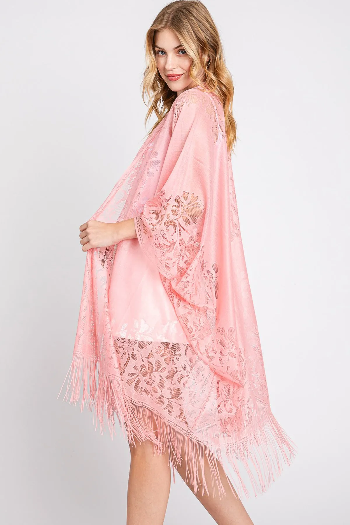 FLORAL LACE KIMONO WITH TASSEL