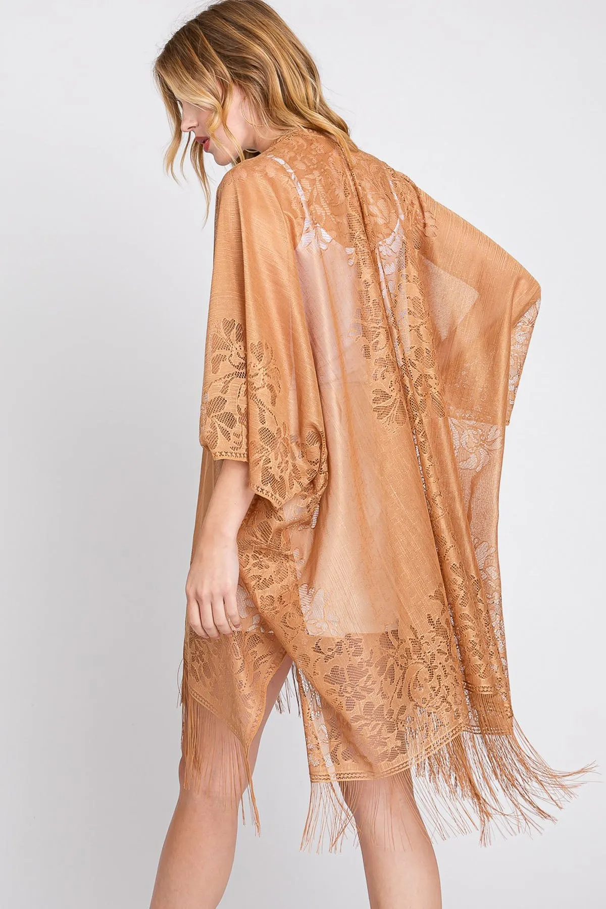 FLORAL LACE KIMONO WITH TASSEL