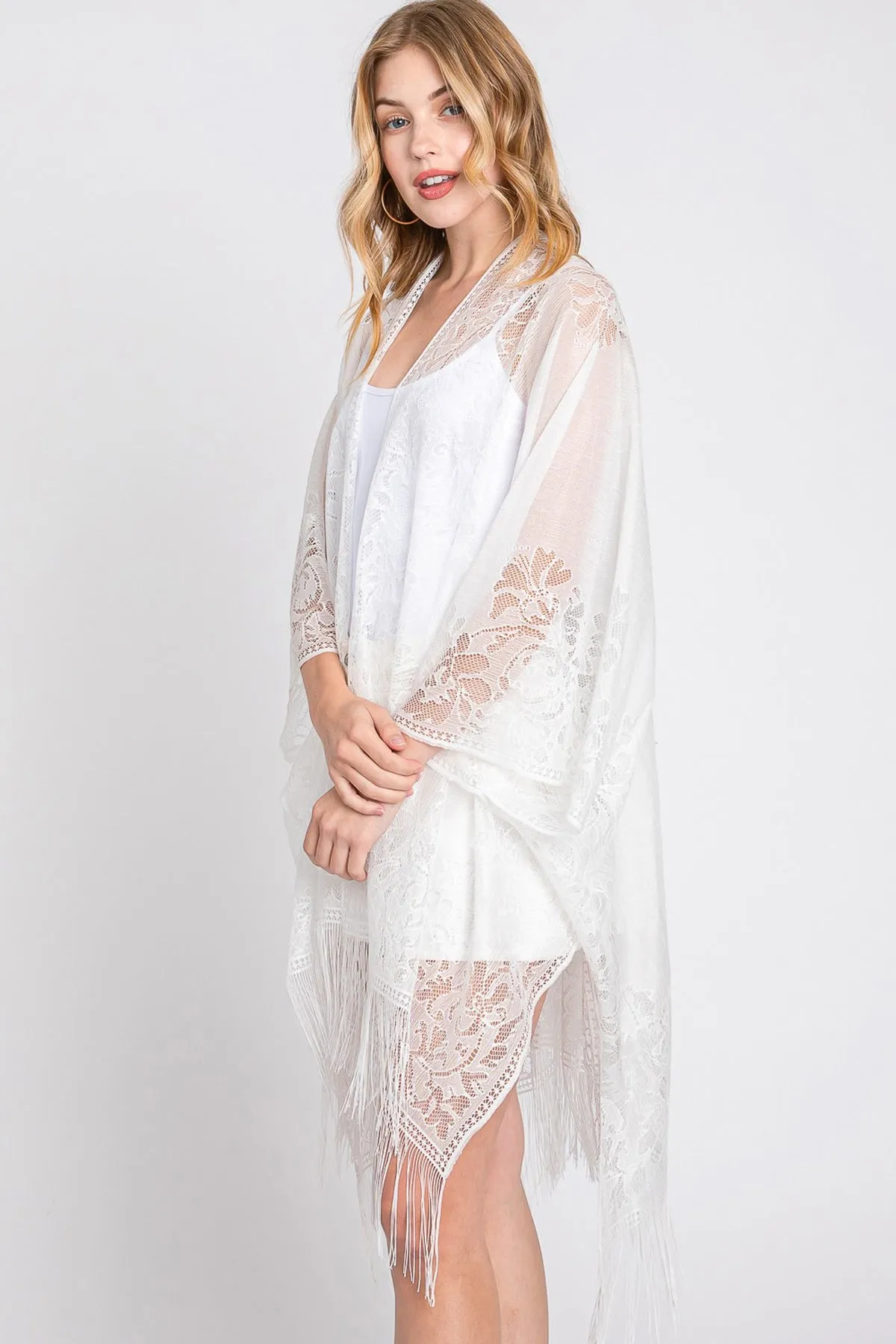 FLORAL LACE KIMONO WITH TASSEL