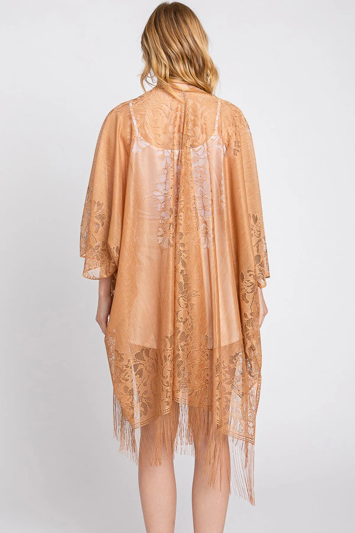 FLORAL LACE KIMONO WITH TASSEL