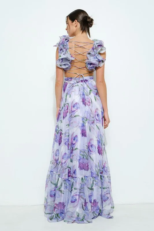 FLORAL OPEN BACK CHIFFON MAXI DRESS