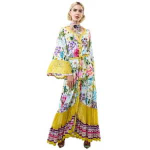 Floral print bell sleeve button-up maxi dress