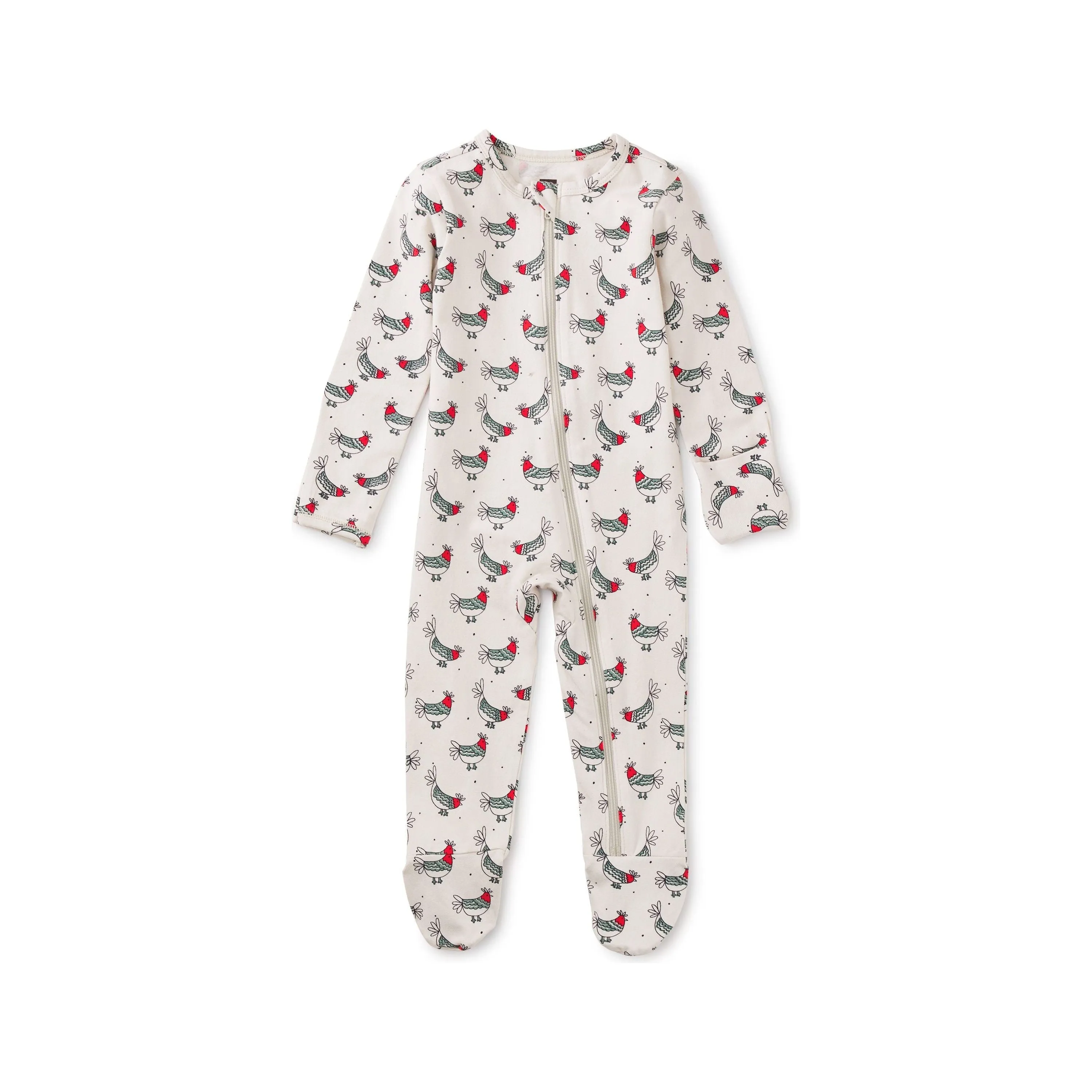 Footed Zip Front Romper - Chicken Feed
