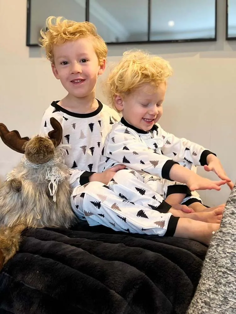 Forest Pine Tree Print Kids Pyjamas - White