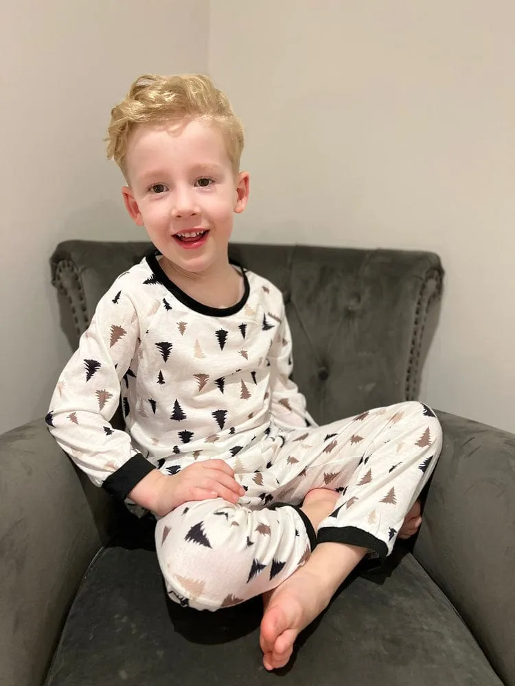 Forest Pine Tree Print Kids Pyjamas - White