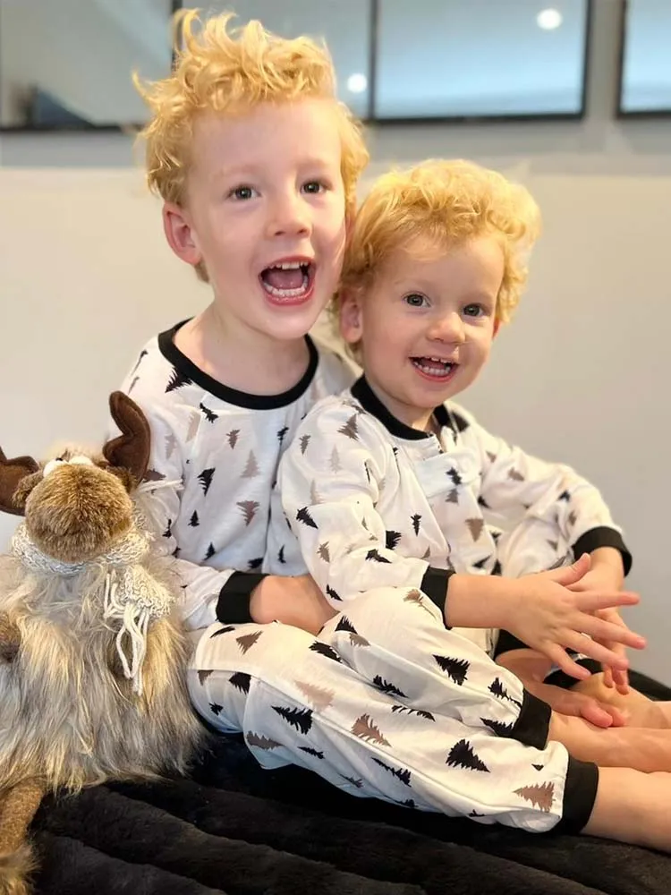 Forest Pine Tree Print Kids Pyjamas - White