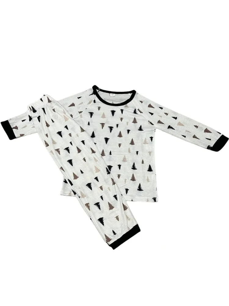 Forest Pine Tree Print Kids Pyjamas - White