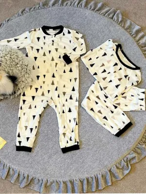 Forest Pine Trees Print Baby  and Toddler Zip Romper Sleepsuit - White