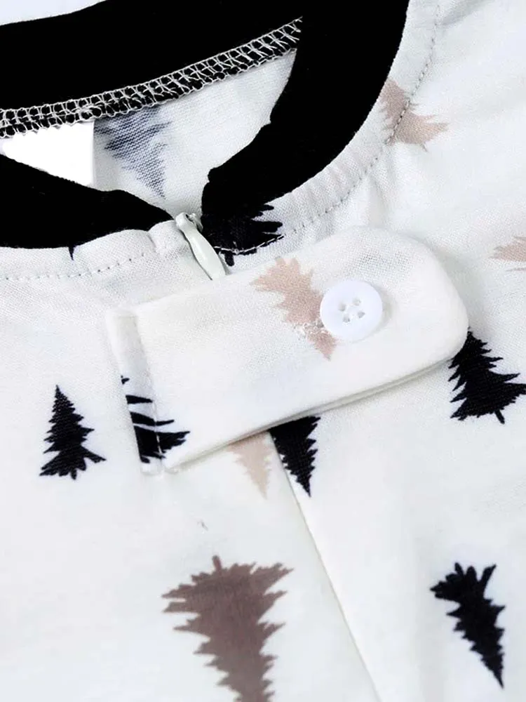 Forest Pine Trees Print Baby  and Toddler Zip Romper Sleepsuit - White