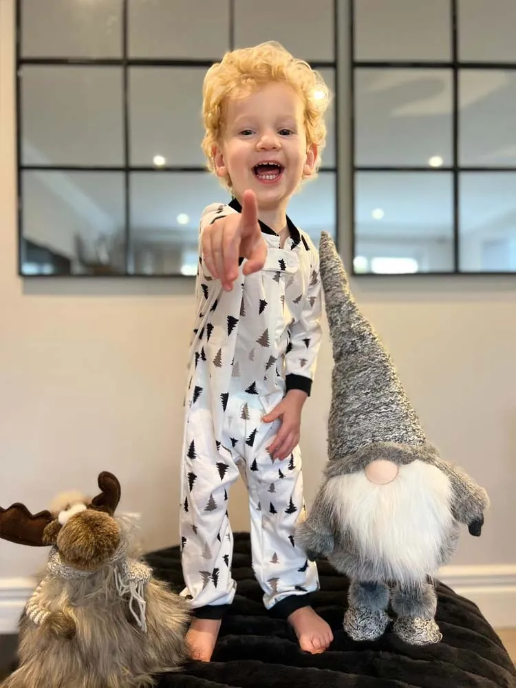 Forest Pine Trees Print Baby  and Toddler Zip Romper Sleepsuit - White