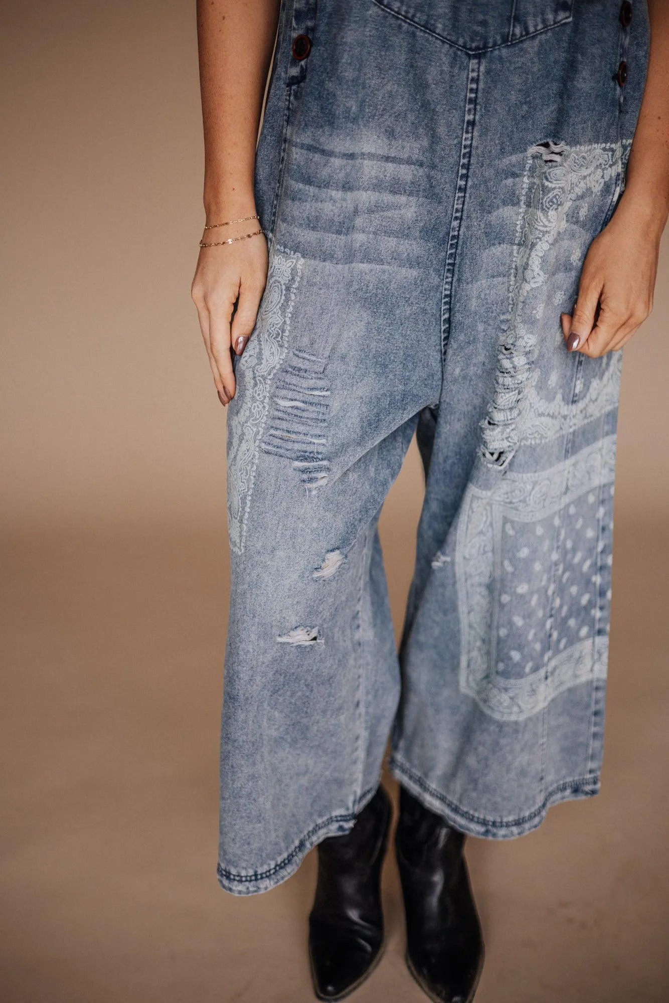 Frankie Printed Denim Overalls