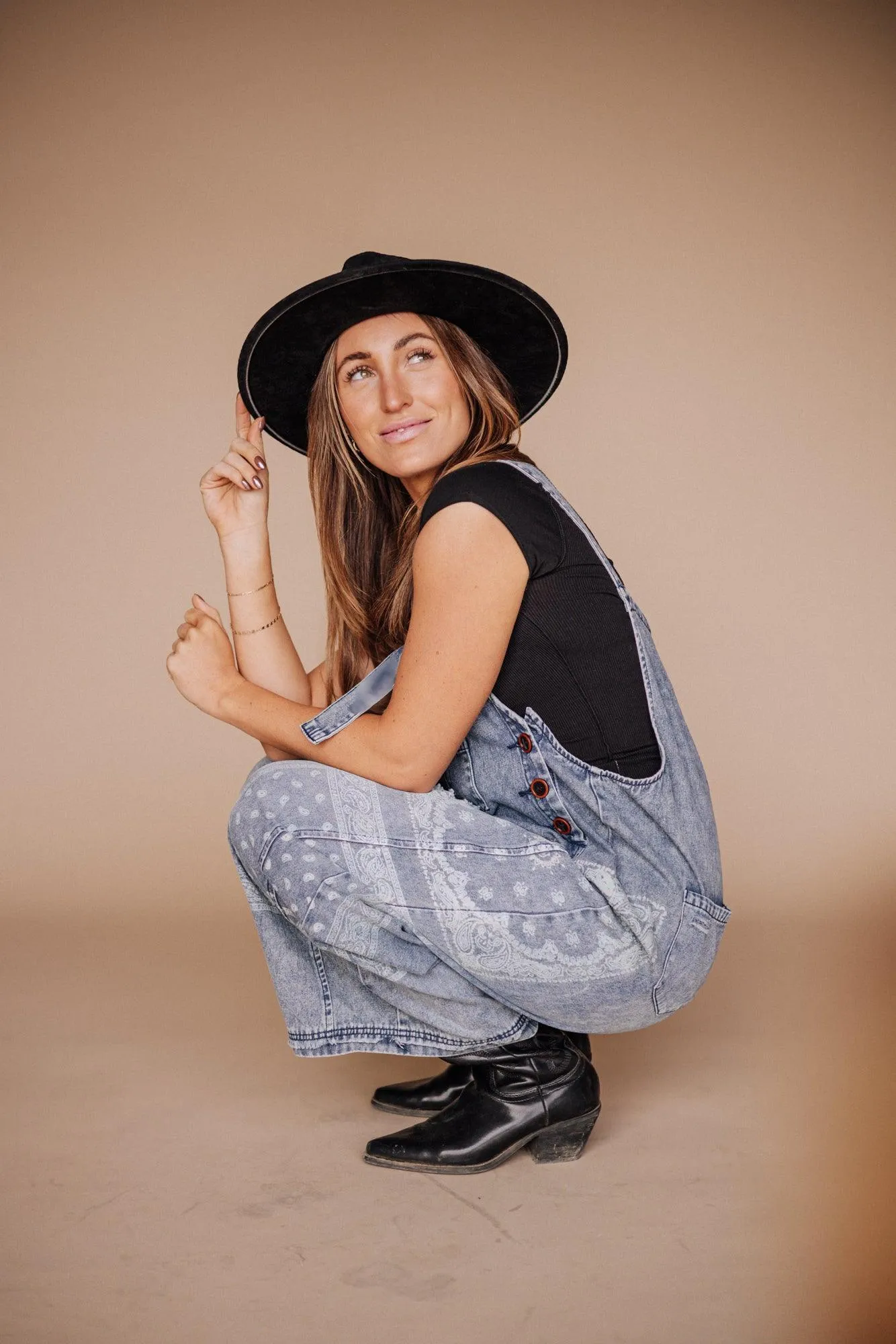Frankie Printed Denim Overalls