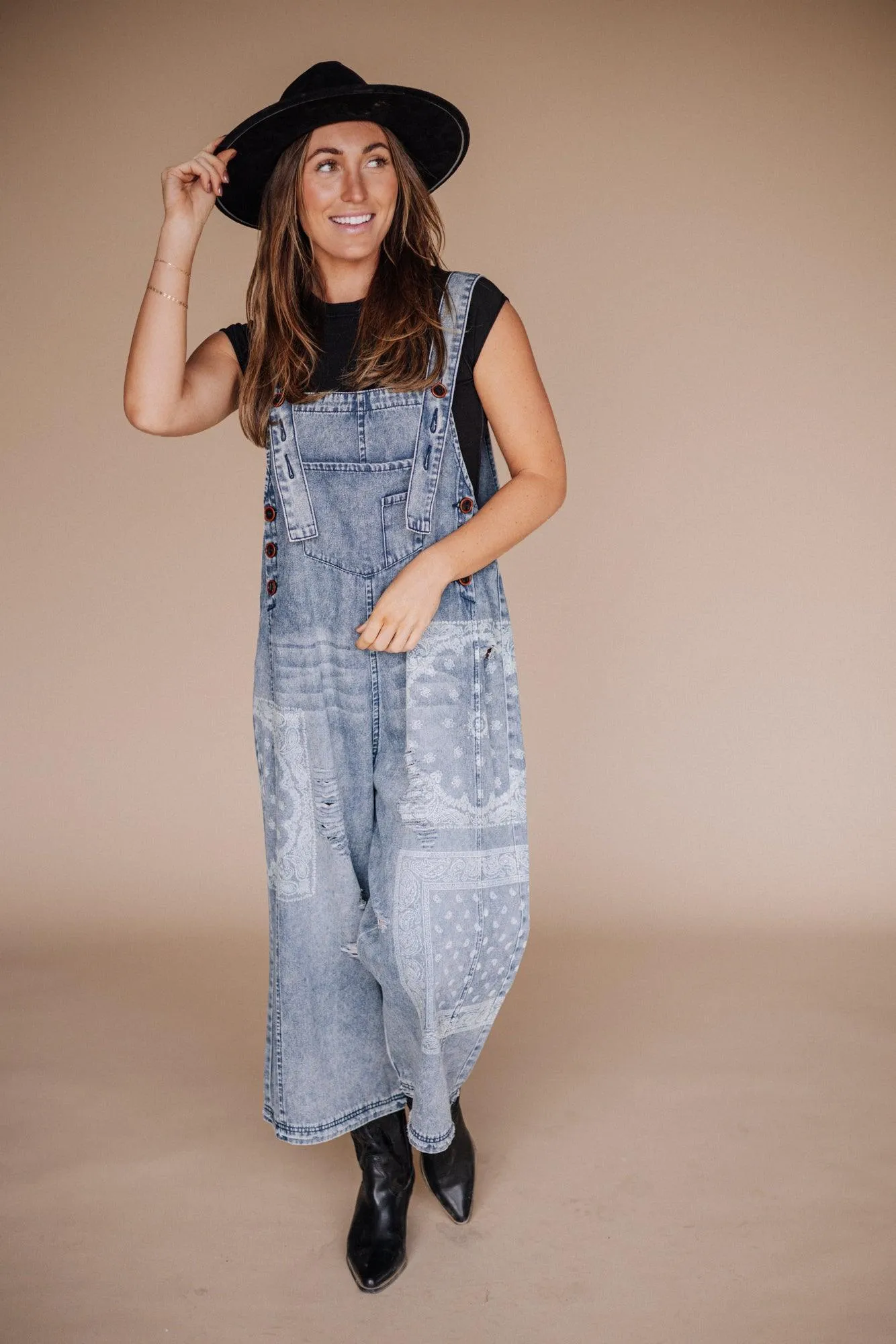 Frankie Printed Denim Overalls