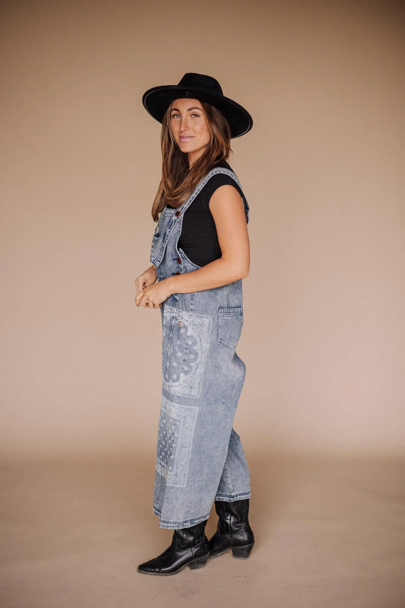 Frankie Printed Denim Overalls