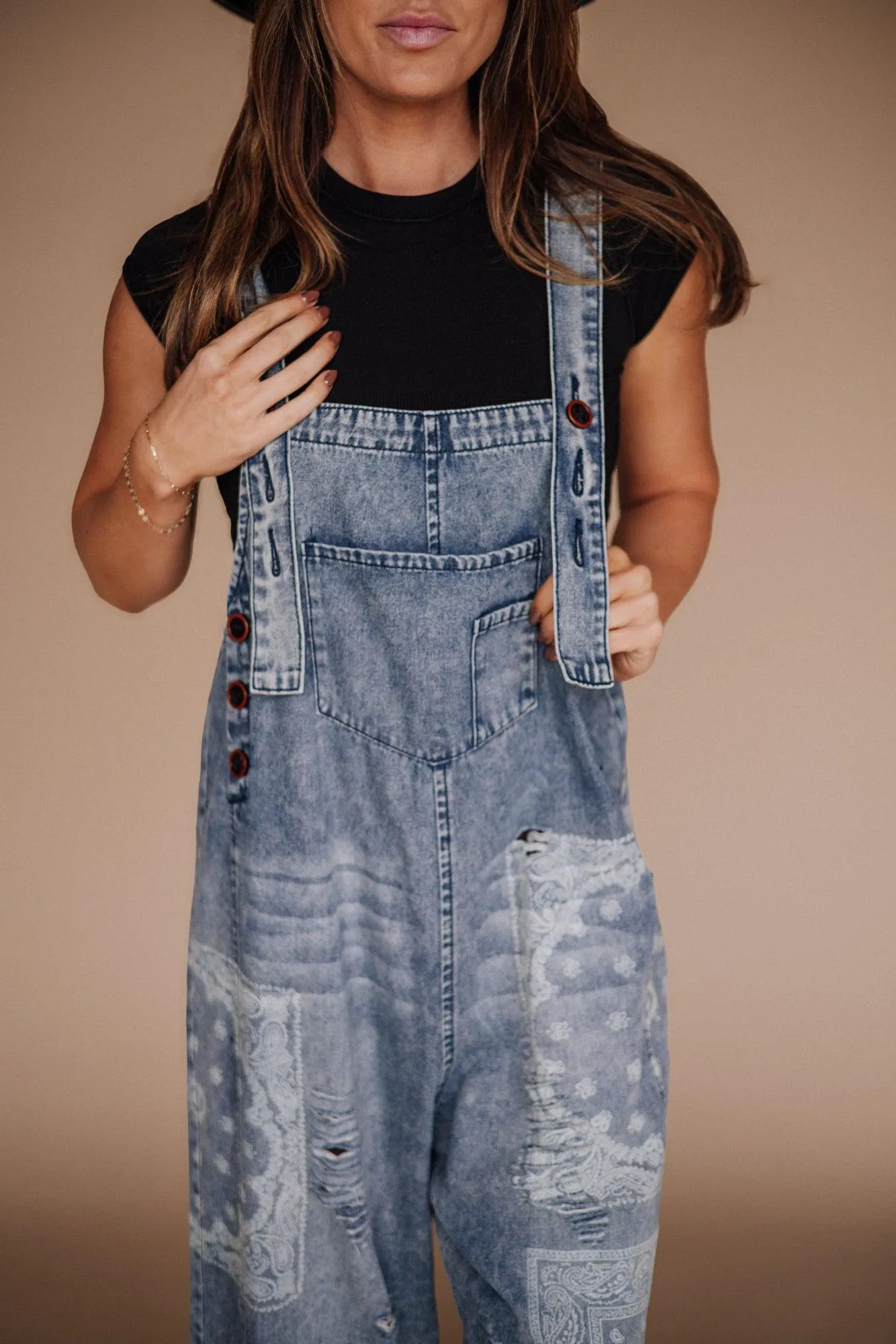 Frankie Printed Denim Overalls