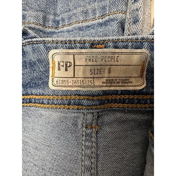 Free People A Line Denim Overalls Sz 6 Jumpsuit Cropped Boho Preppy Y2K Workwear
