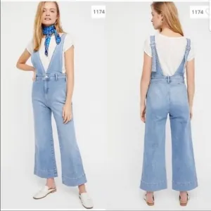 Free People A Line Denim Overalls Sz 6 Jumpsuit Cropped Boho Preppy Y2K Workwear