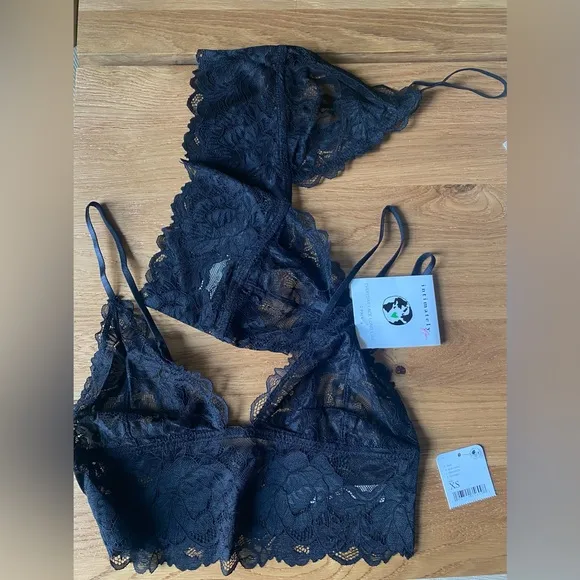 Free people everyday lace longline 2 pack bra bralette Black
