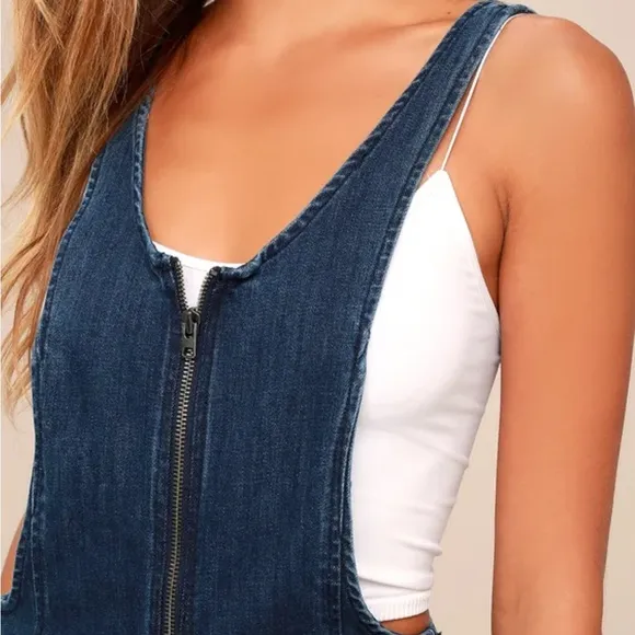 Free People Jax Blue Denim Jumpsuit/ Overalls with Front Zipper