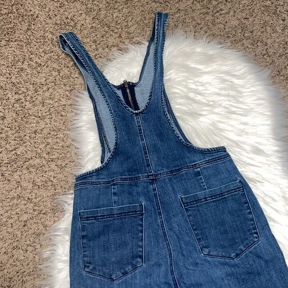 Free People Jax Blue Denim Jumpsuit/ Overalls with Front Zipper