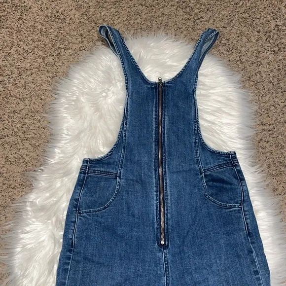 Free People Jax Blue Denim Jumpsuit/ Overalls with Front Zipper