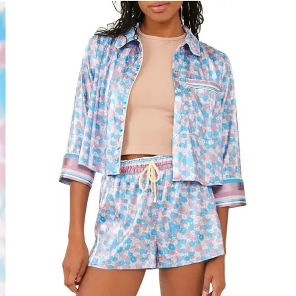 Free people pillow talk lavender combo women’s top bottom pjs button down Xs