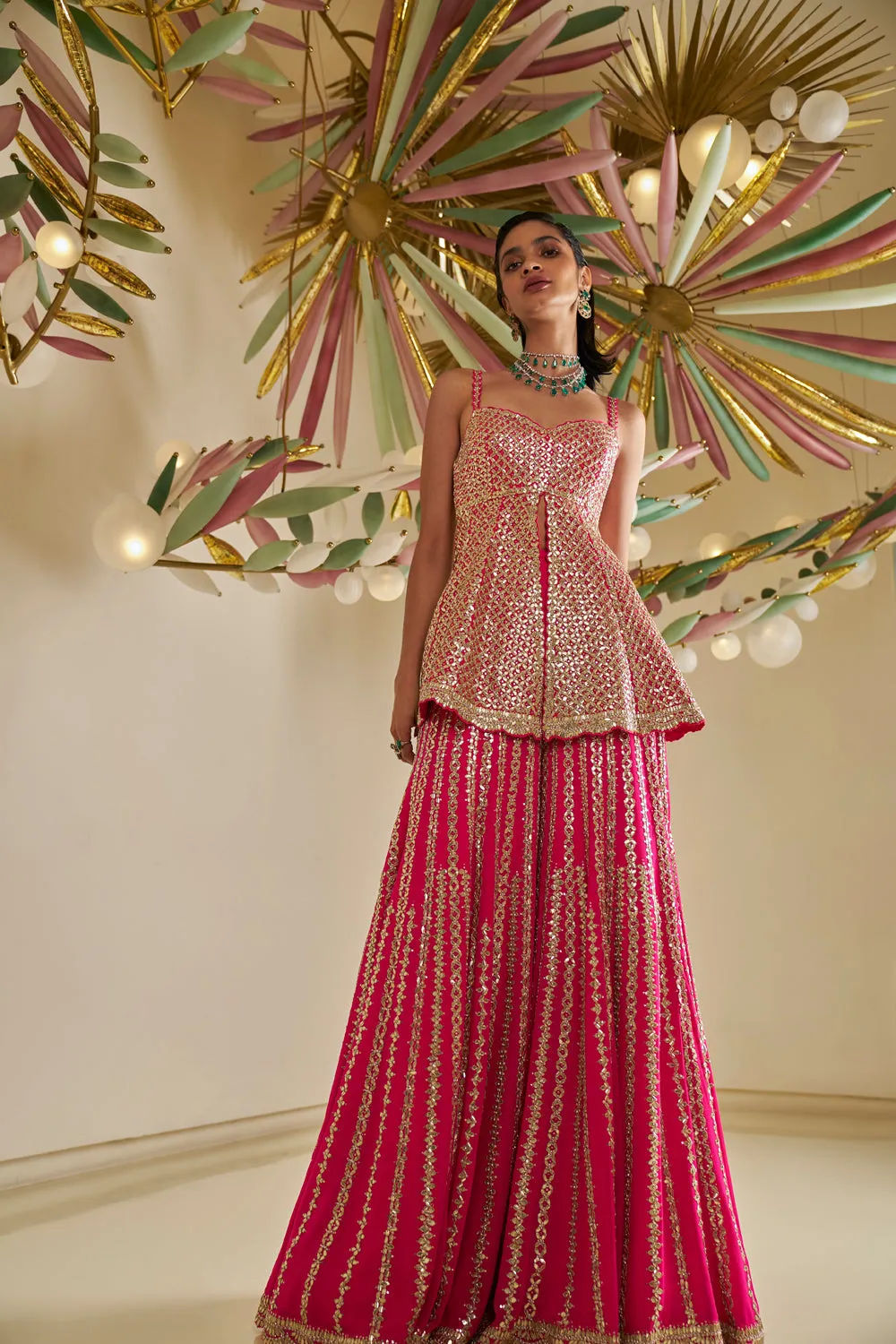 Fuchsia Gota Patti Sharara Set