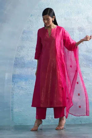 Fuchsia Notch Neck Kurta Set