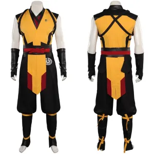 Game Mortal Cos Kombat Scorpion Cosplay Costume Men Uniform Top Pants Belt Gloves Outfits Halloween Carnival Party Suit