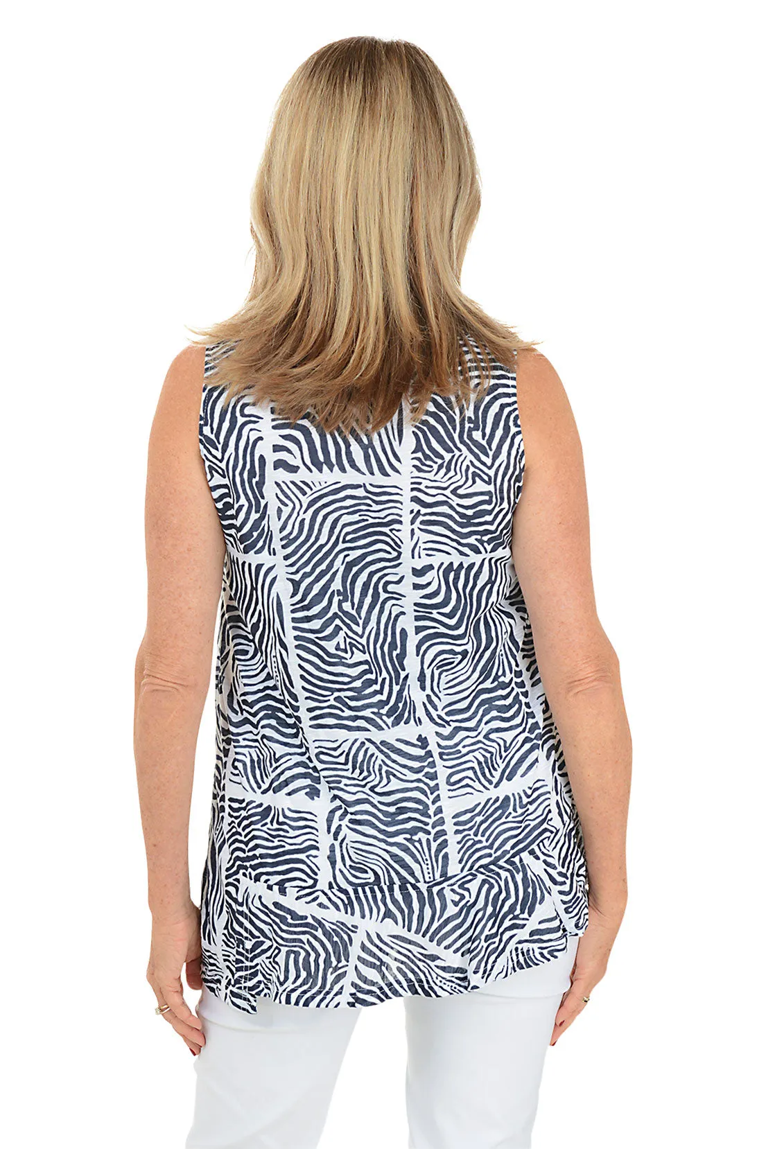 Geo Zebra Sleeveless Cowl Neck Top