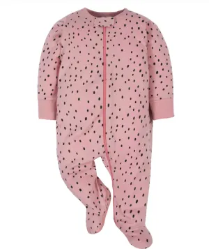 Gerber - Sleep n Play Onesie - Pink & Black Polka Dots